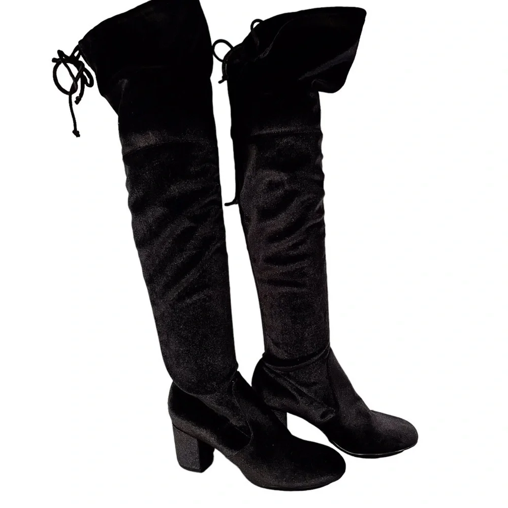 Charles by Charles David sz 6.5 YA black velvet OTK tall heeled boots